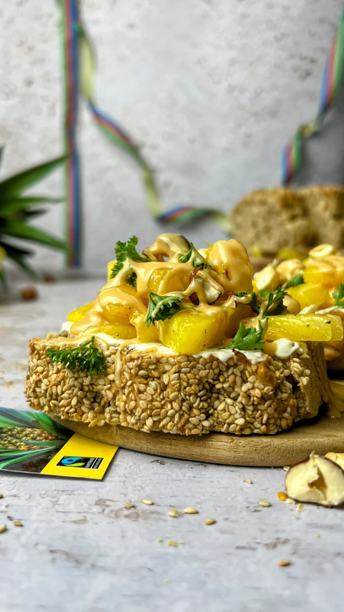 Ananas Crostini mit selbstgemachtem Brot (ohne kneten) 