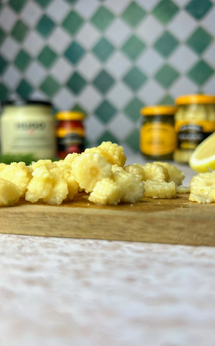 vegetarische Fischknusperli mit Kapern-Dip