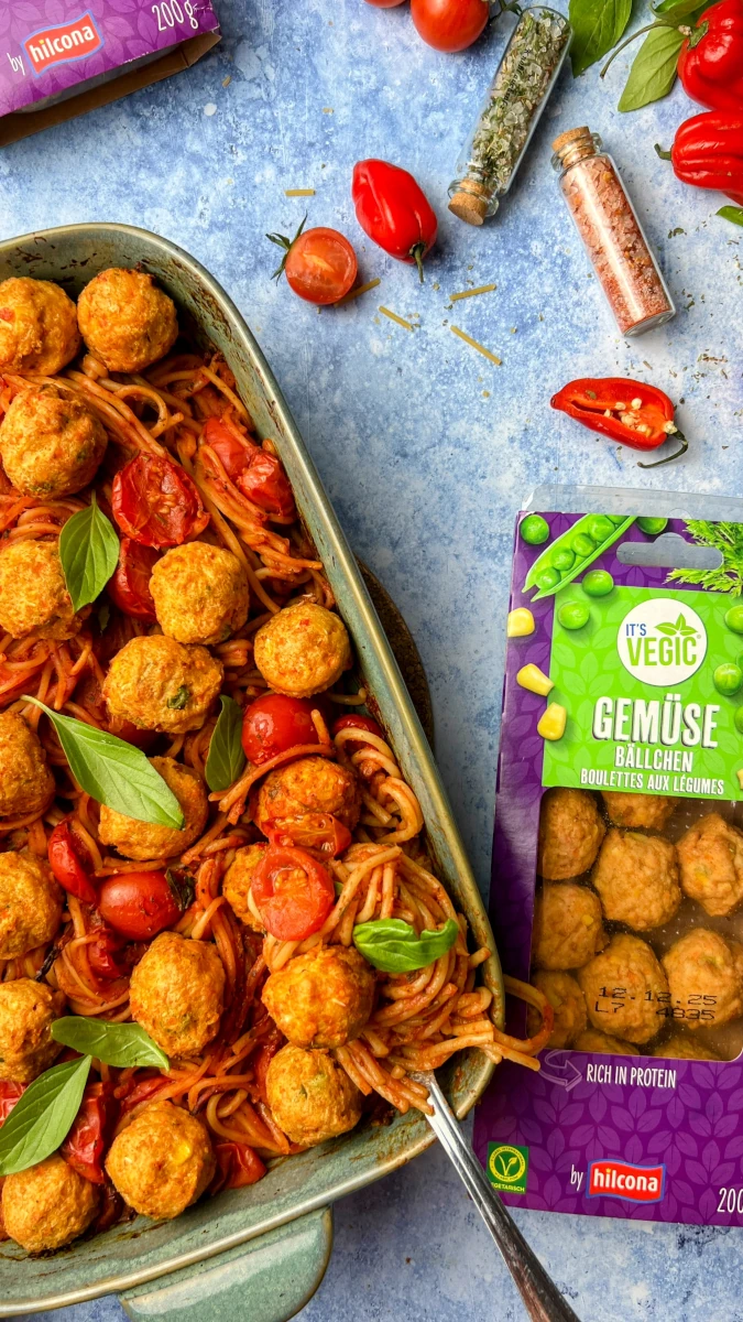 Backofen Spagetthi mit Gemüse Bällchen 