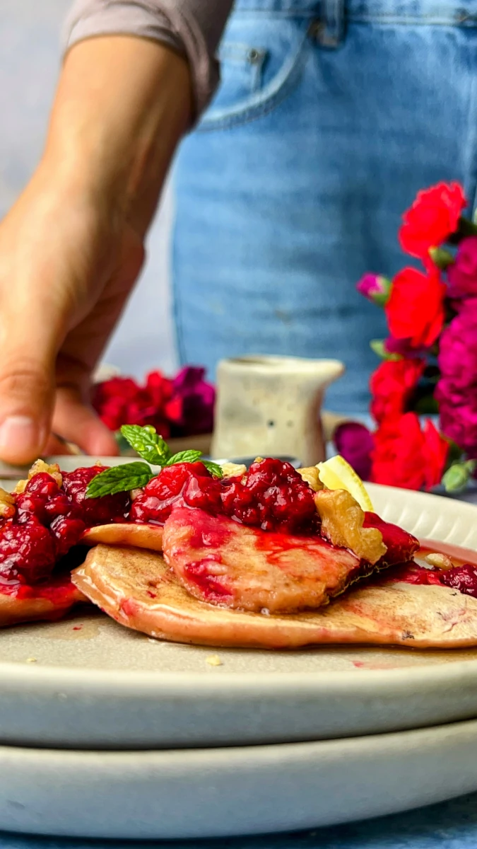 Himbeer-Vanille Herz-Pancakes 