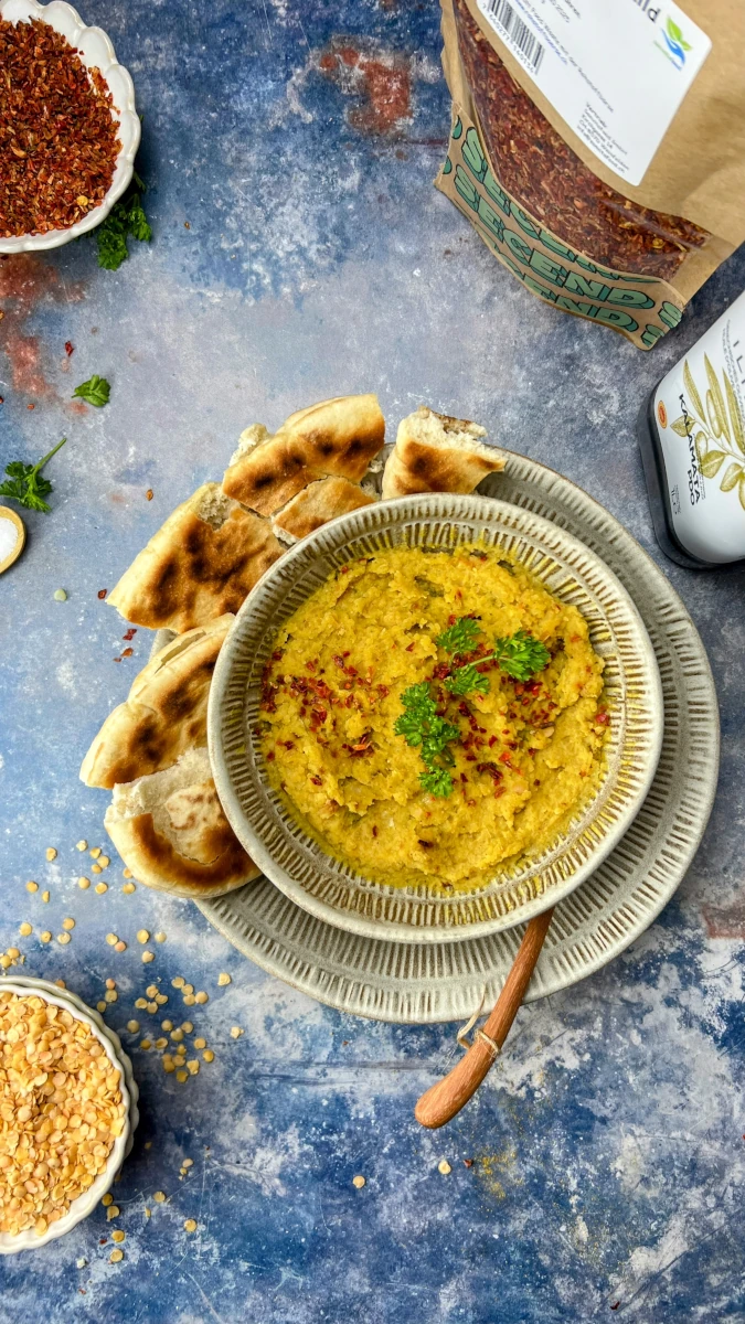 Linsendip mit Kebab Brot Linsendip mit Kebab Brot